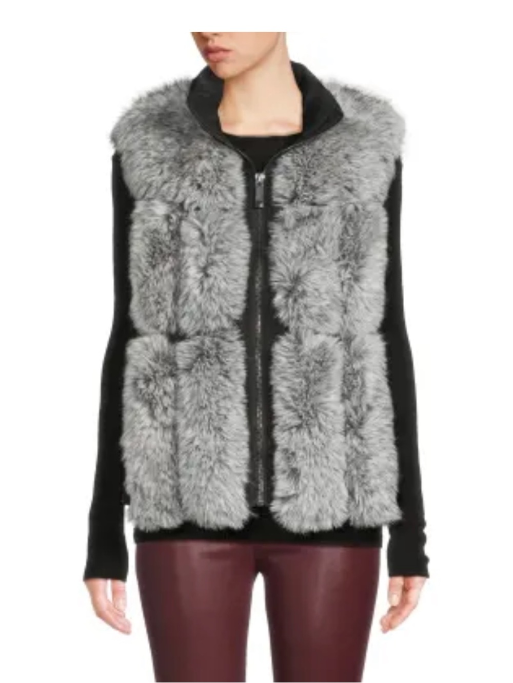 NWT Belle Fare Luxurious Grey Faux Fur Puffer Zip Vest Saks 5th Ave